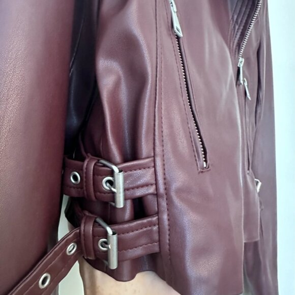 Halogen Faux Leather Moto Jacket, Burgundy, Size S - Picture 8 of 11